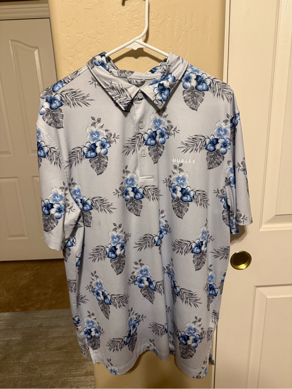 Hurley Light Gray Polo with Blue Floral Print